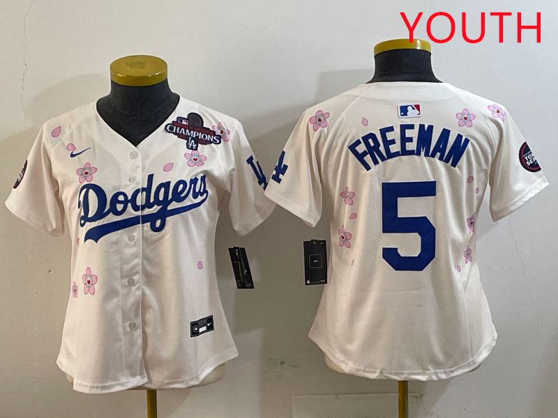 Youth Los Angeles Dodgers #5 Freeman Cream Sakura Edition 2025 Nike MLB Jersey style 2->youth mlb jersey->Youth Jersey